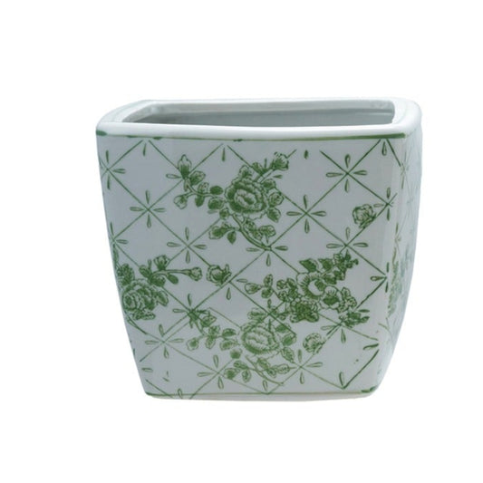 Stoneware Green Planter w Pattern