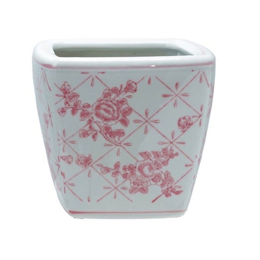 Stoneware Pink Planter w Pattern