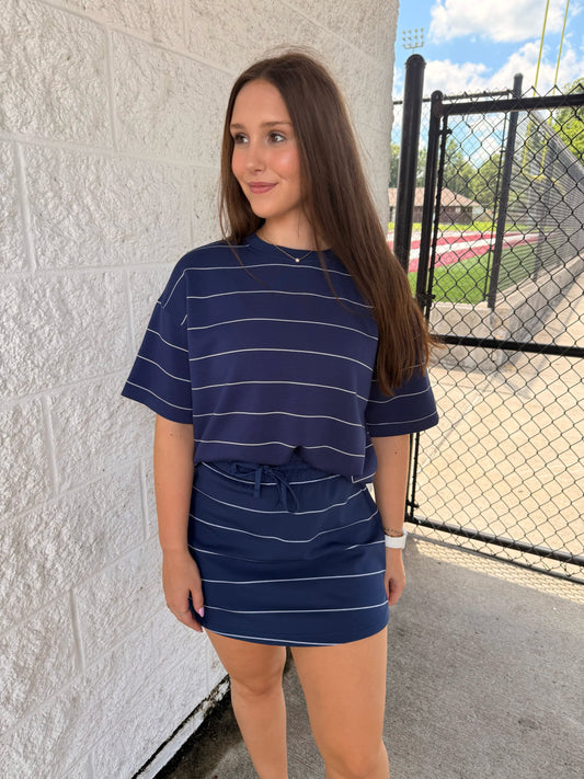 Navy Modal Stripe Crew Neck