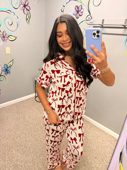 Charlotte Crimson Bow Pant Set