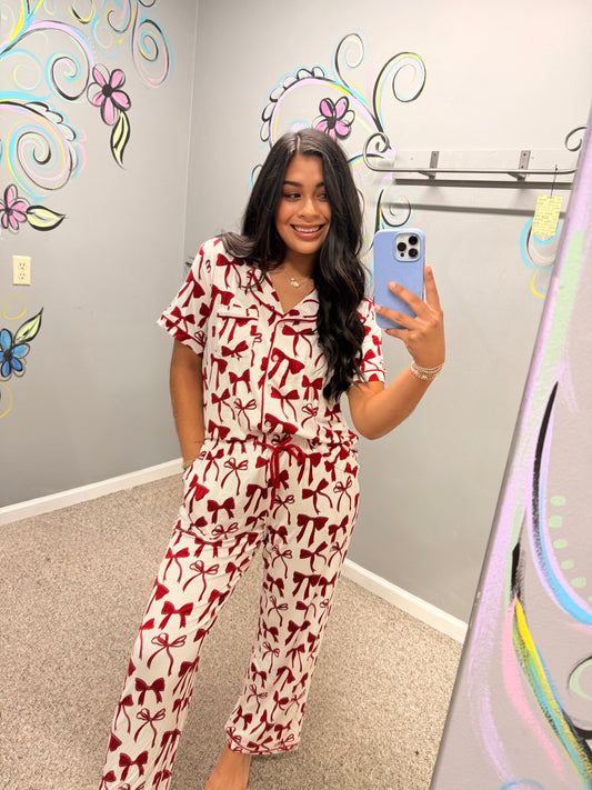 Charlotte Crimson Bow Pant Set