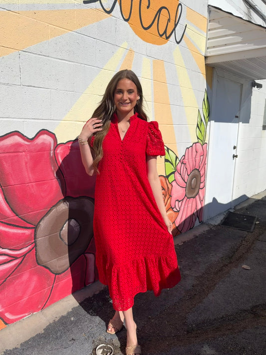 Entro Red Eyelet Maxi Dress
