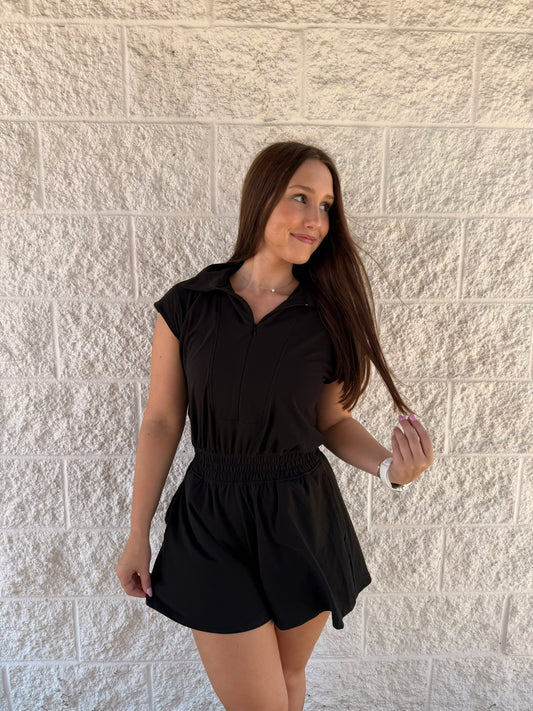 Sydney Black Collar Tennis Romper