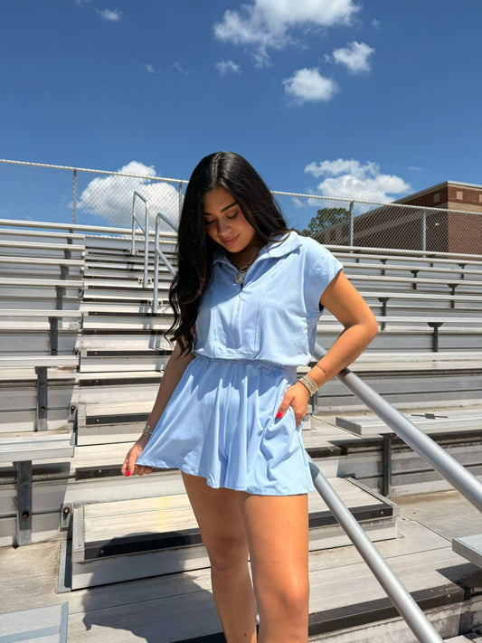 Sydney Pastel Blue Collar Tennis Romper