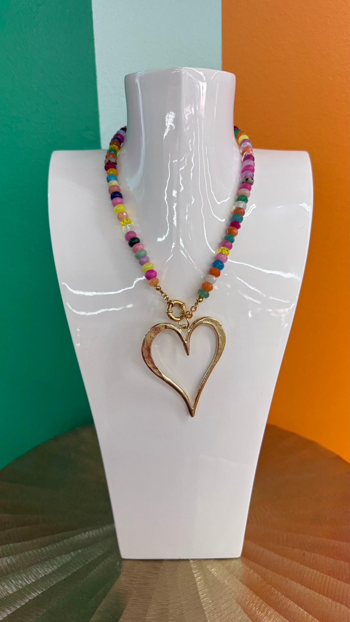 HD Multi Bead Heart Charm Necklace