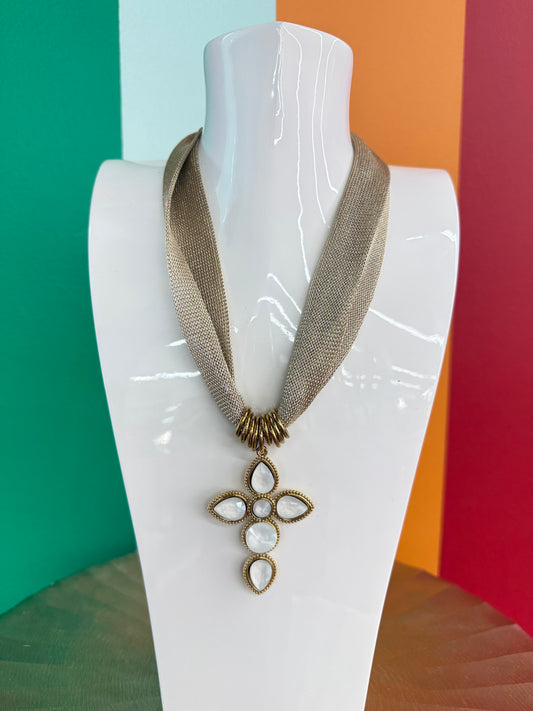 HD Gold Mesh with Jeweled Cross Necklace