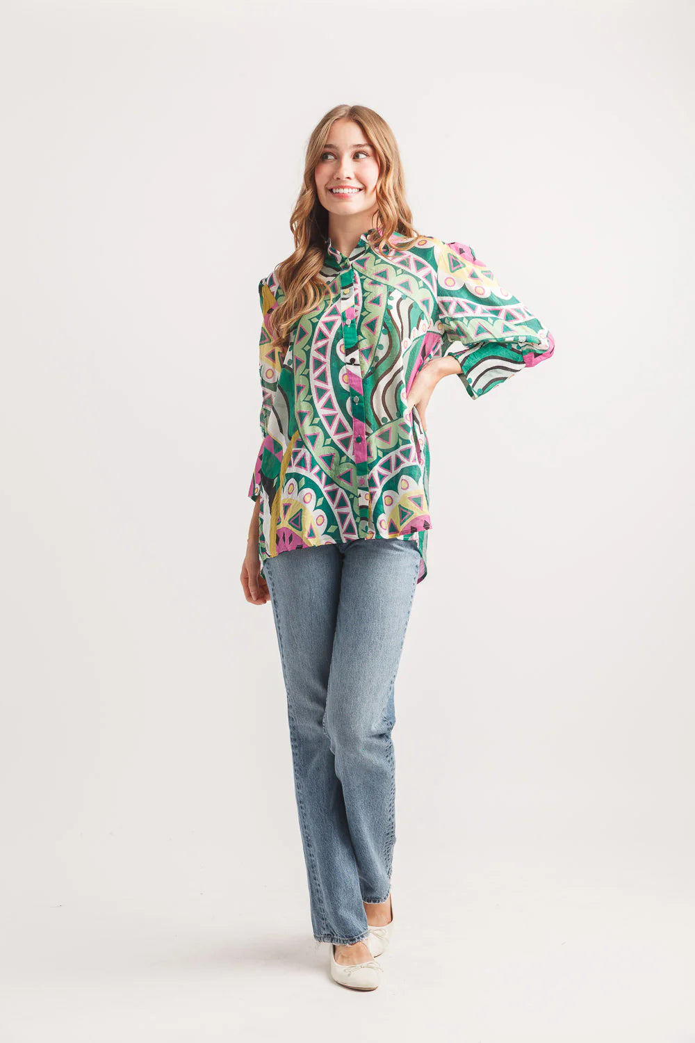 Papillon Green Bold Geo Prit Blouse