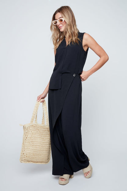 Renuar Set Black Sleeveless V and Flowy Pant
