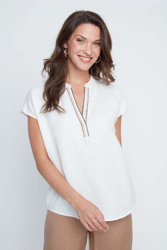 Renuar White Top with Stitch Detail