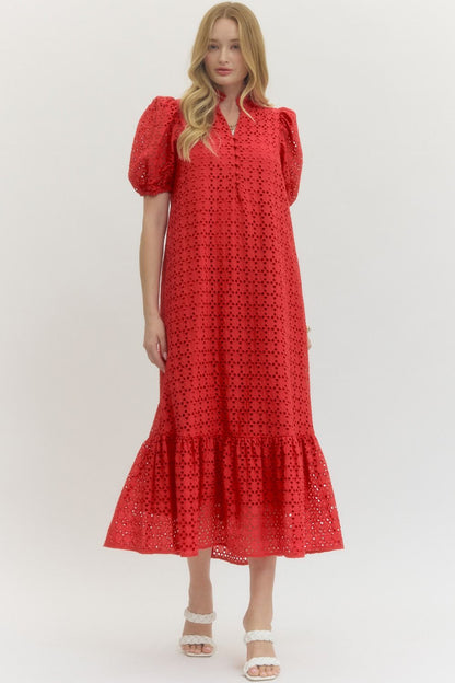 Entro Red Eyelet Maxi Dress