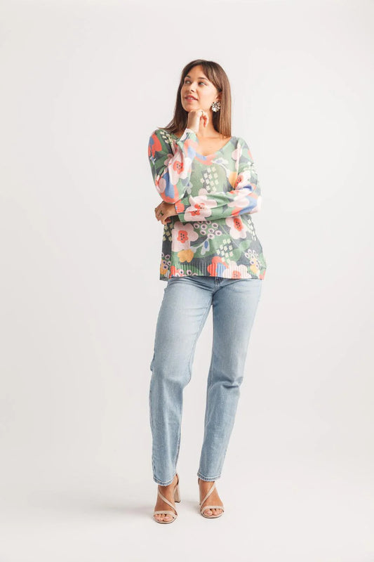Papillon Green Floral Lightweight Sweater