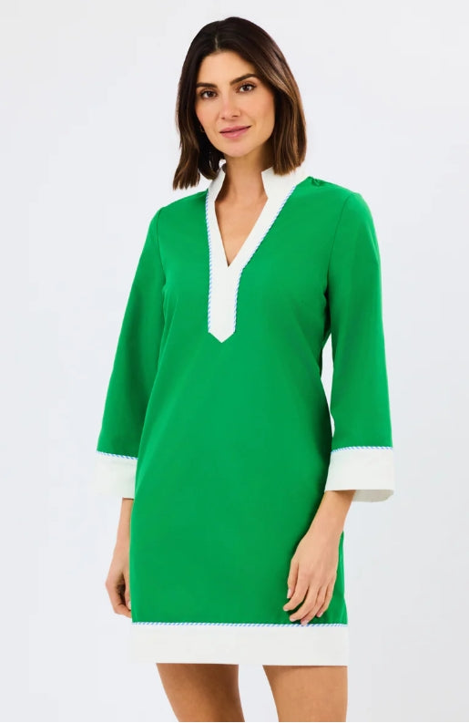 Mary Square Dress Brenda Green/White