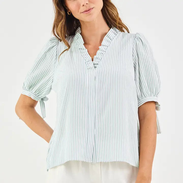 Mary Square Seafoam Stripe Top