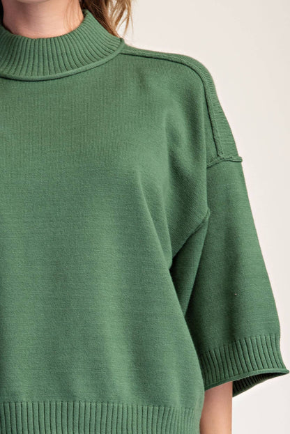 Mock Neck 3/4 sleeves Sweater Olive