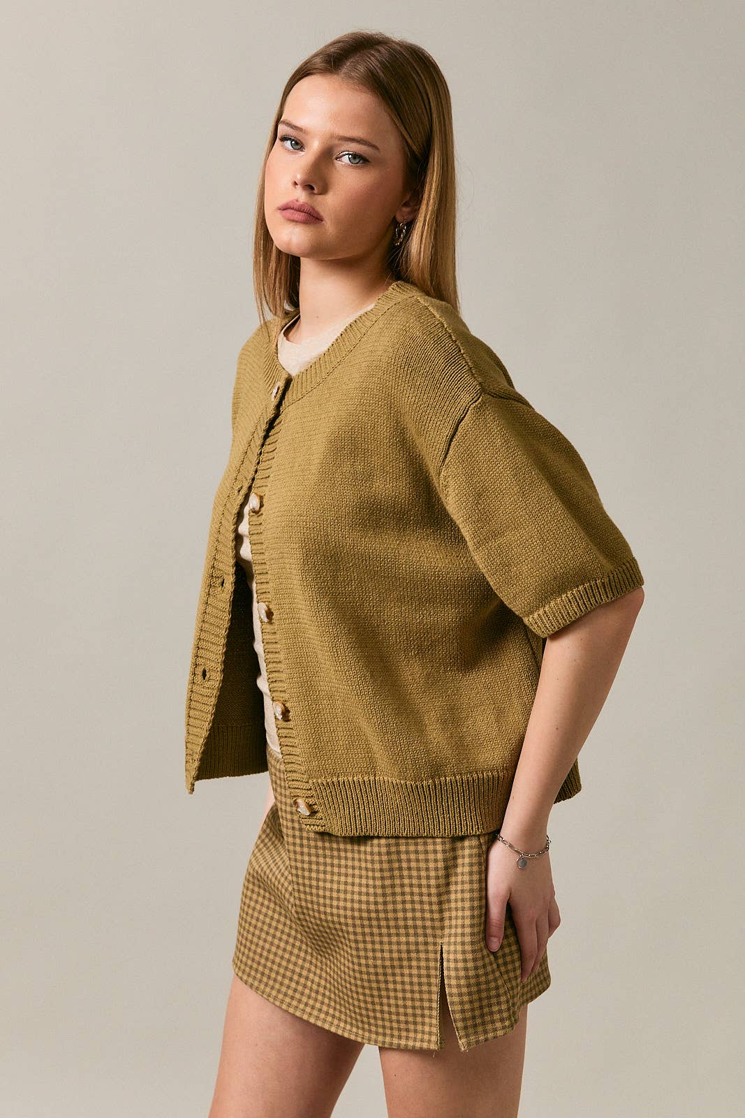 Le-Lis SHORT SLEEVE CARDIGAN: LT BLUE