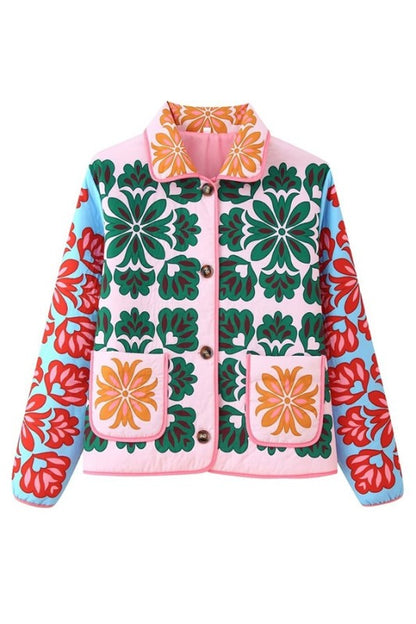 Printed Cropped Quilted Jacket