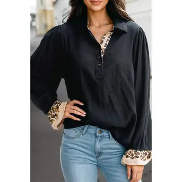 Black Leopard Trim Long Sleeve
