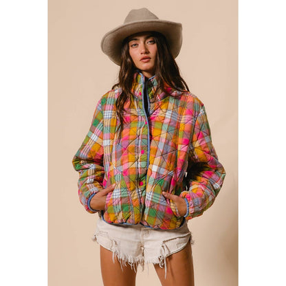 PLAID QUILTED JACKET STAINED GLASS
