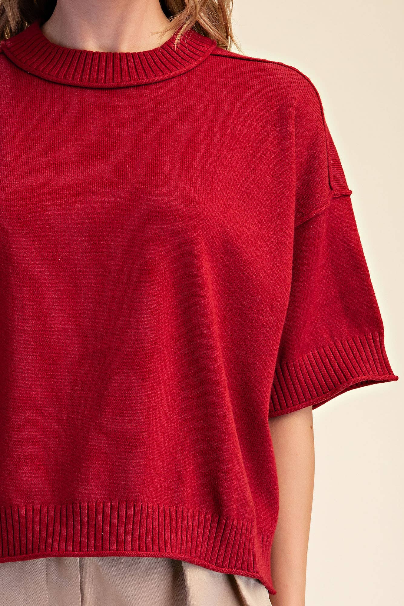 Glam Relaxed Sweater Crew-Neck Burgundy