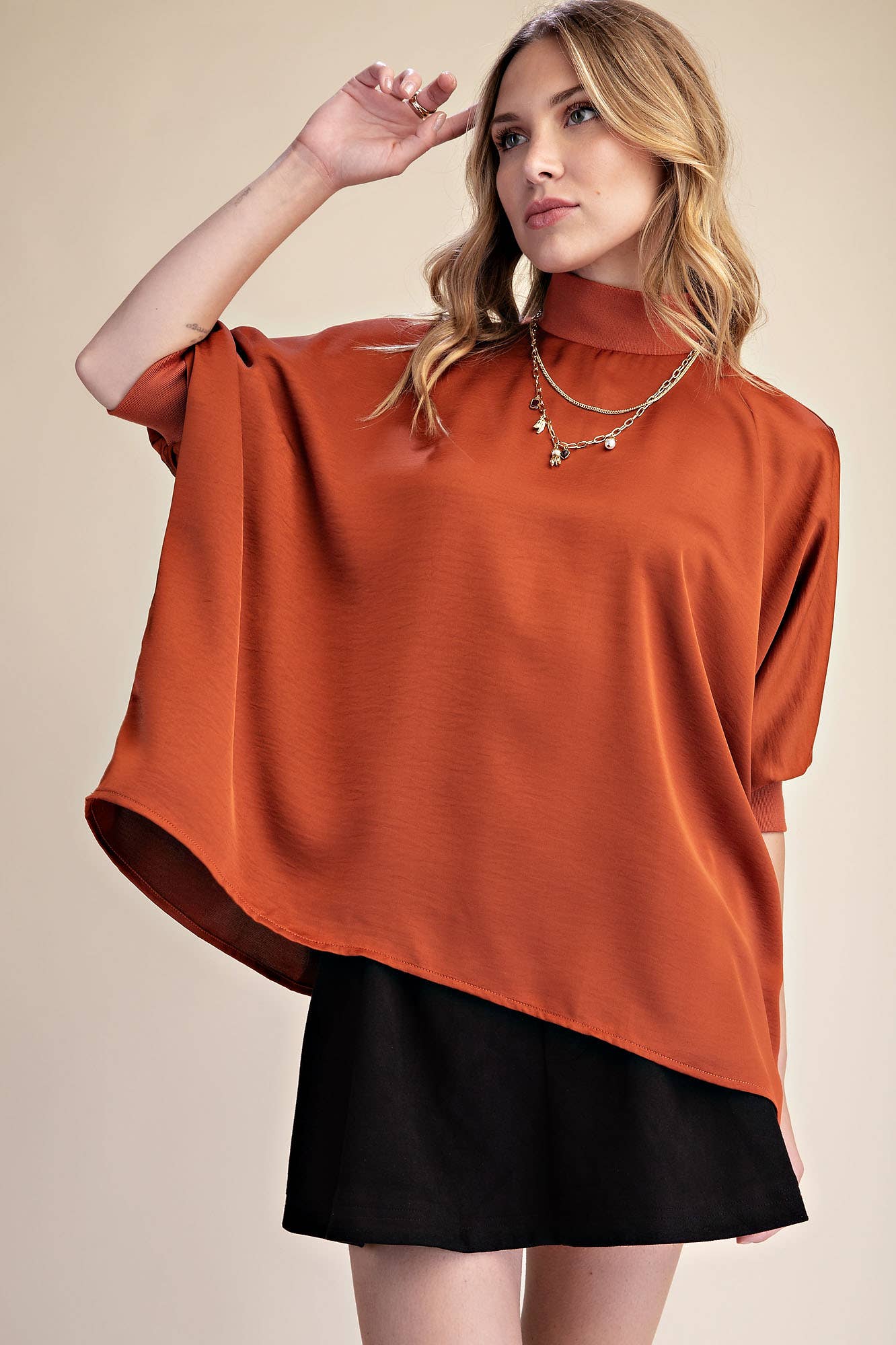 Mock Neck Oversized Top Rust