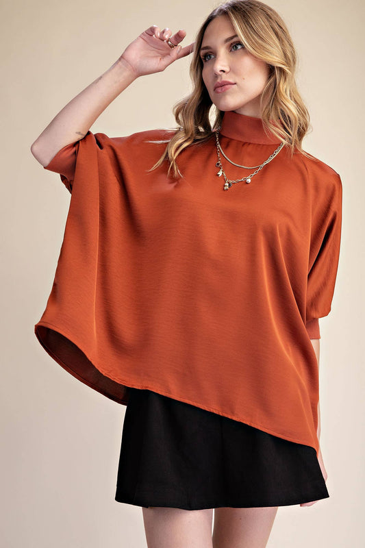 Mock Neck Oversized Top Rust