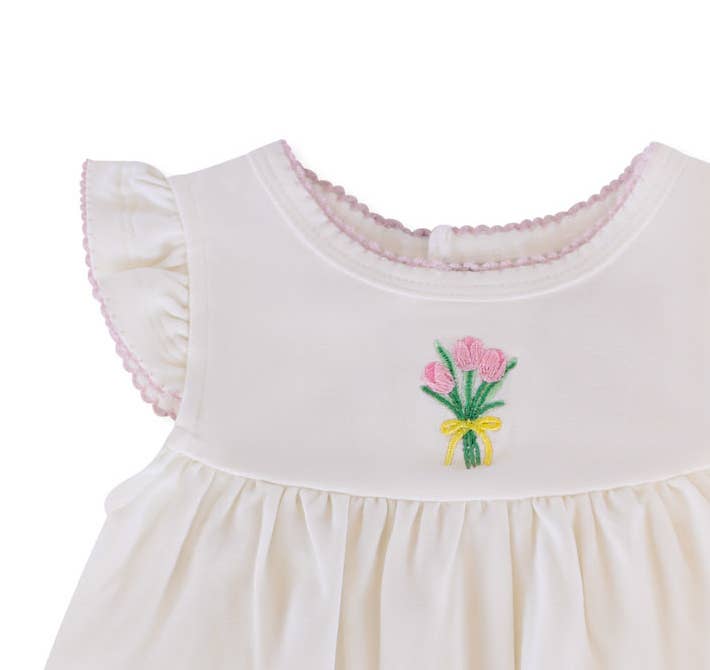 Fancy Tulips Pip Embroidered Flutter Bubble: 0-3 mo