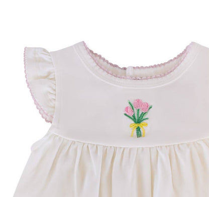 Fancy Tulips Pip Embroidered Flutter Bubble: 0-3 mo