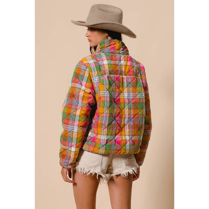 PLAID QUILTED JACKET STAINED GLASS