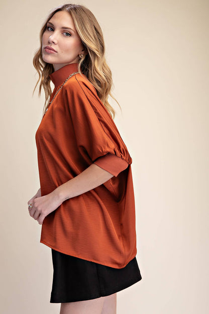 Mock Neck Oversized Top Rust