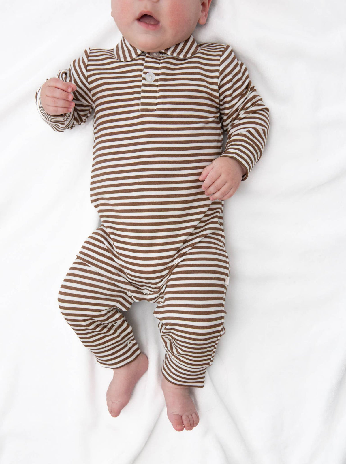Brown Stripes Sweatshirt Polo Romper 3-6mo