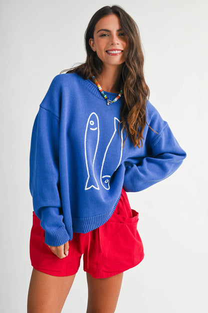 Oversized Graphic Knit Sweater Sardine