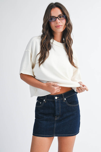 Cropped Short Slv Sweater Camel