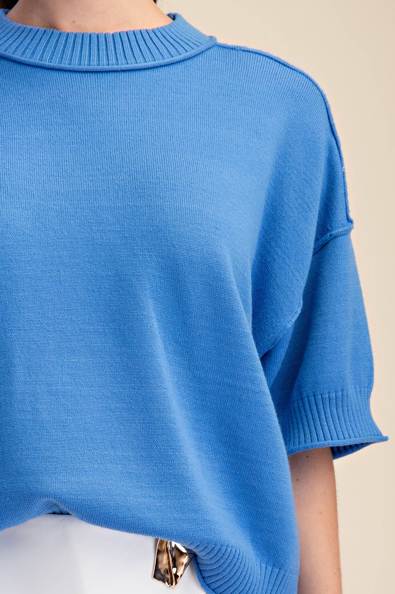 Elbow-Length Sleeve Light Sweater Blue