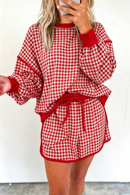 Red Gingham Long Sleeve Skort Set