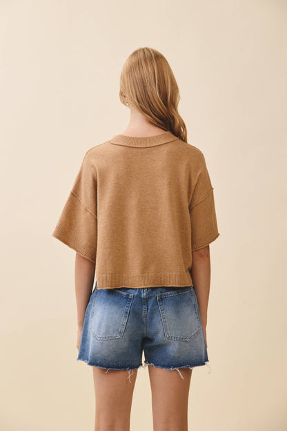 Cropped Short Slv Sweater Camel