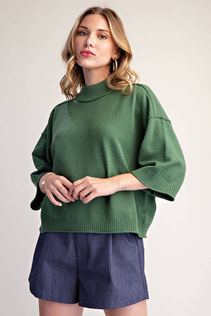 Mock Neck 3/4 sleeves Sweater Olive