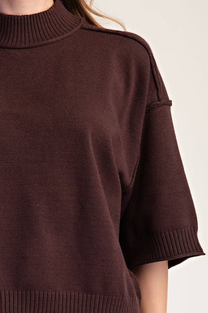 Glam Mockneck 3/4 Sleeve Sweater Brown
