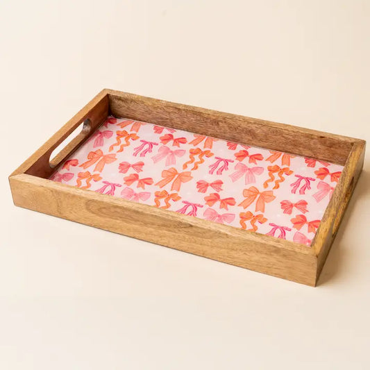 Rectangle Wood Enamel Tray Blushing Bows