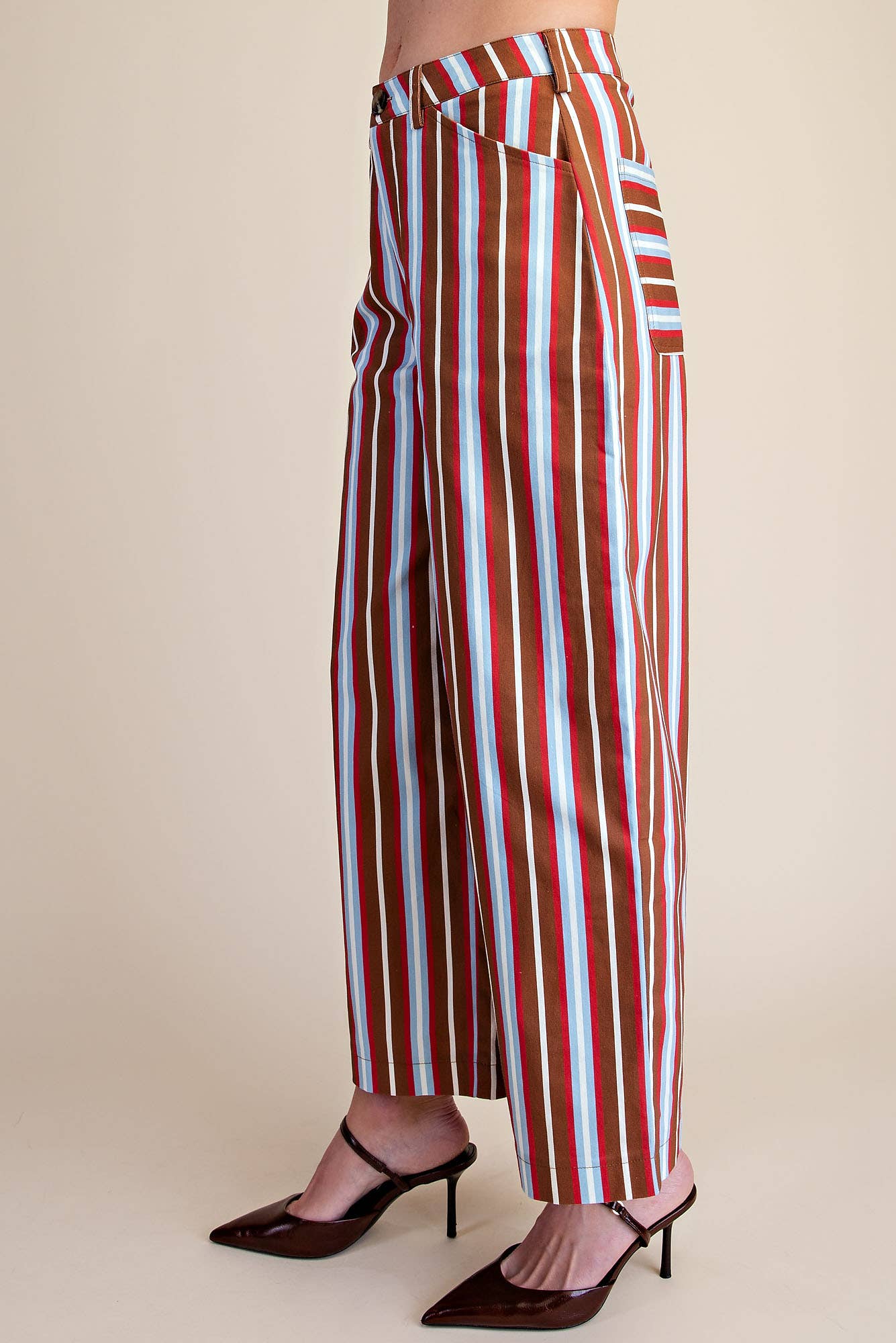 Barrel Leg Stripe Pants Camel/Blue