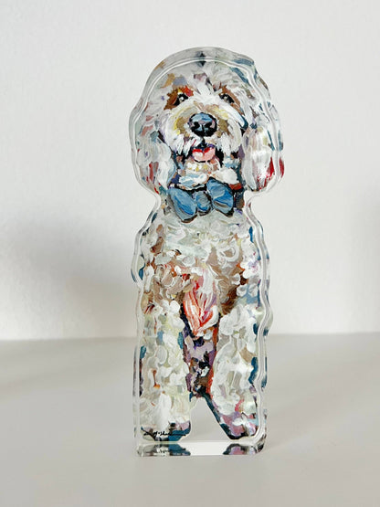 Goldendoodle Blue Bow Dog Acrylic Small