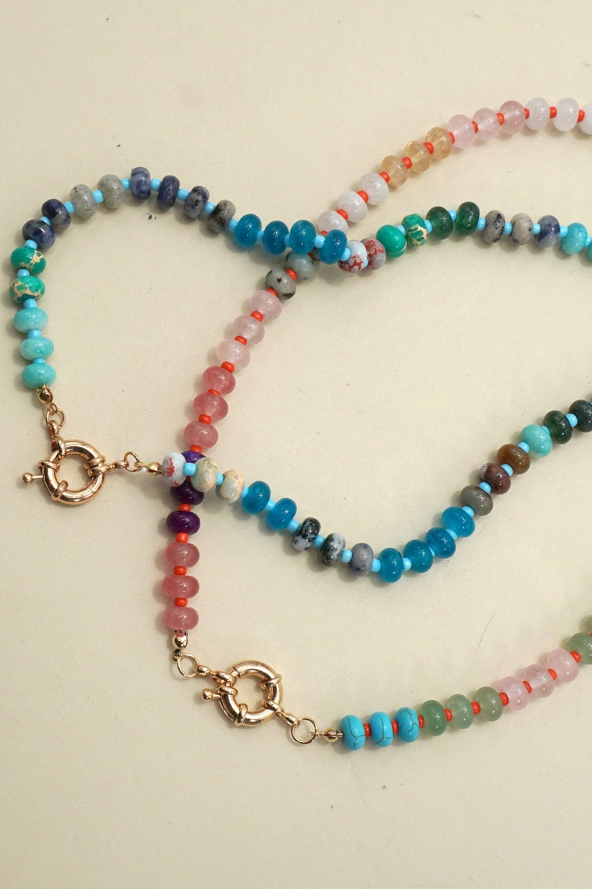 NATURAL STONE CHARM  SPRING CLASP BEADED NECKLACE | 40NK9467: B