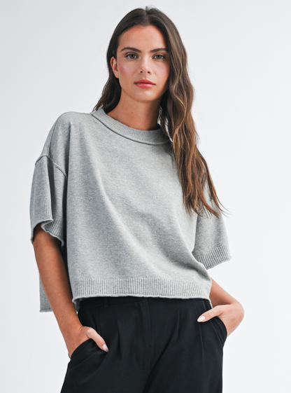 Cropped Short Slv Sweater Camel