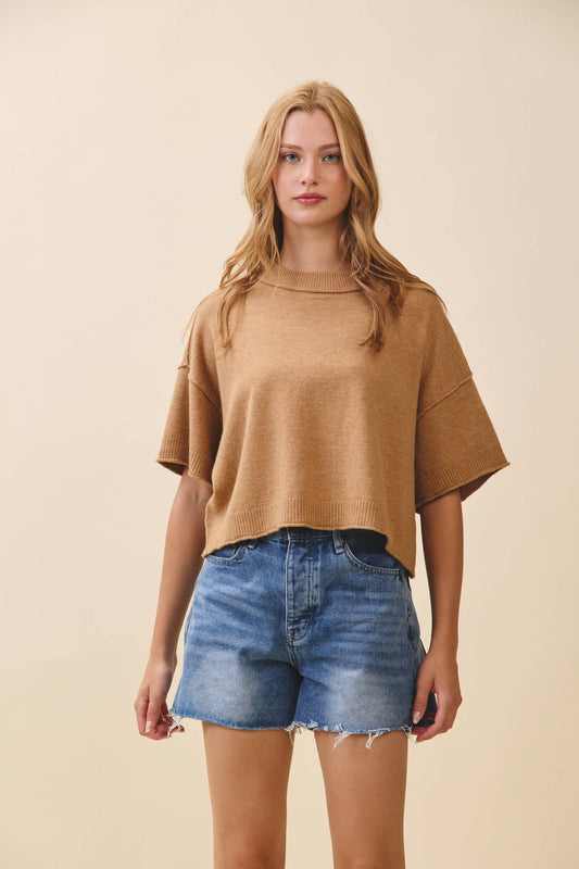 Cropped Short Slv Sweater Camel