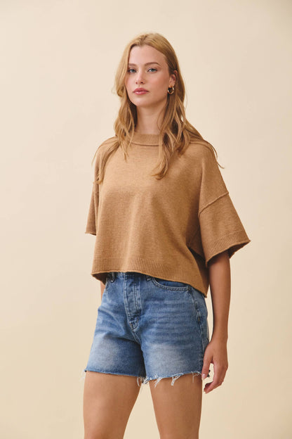 Cropped Short Slv Sweater Camel