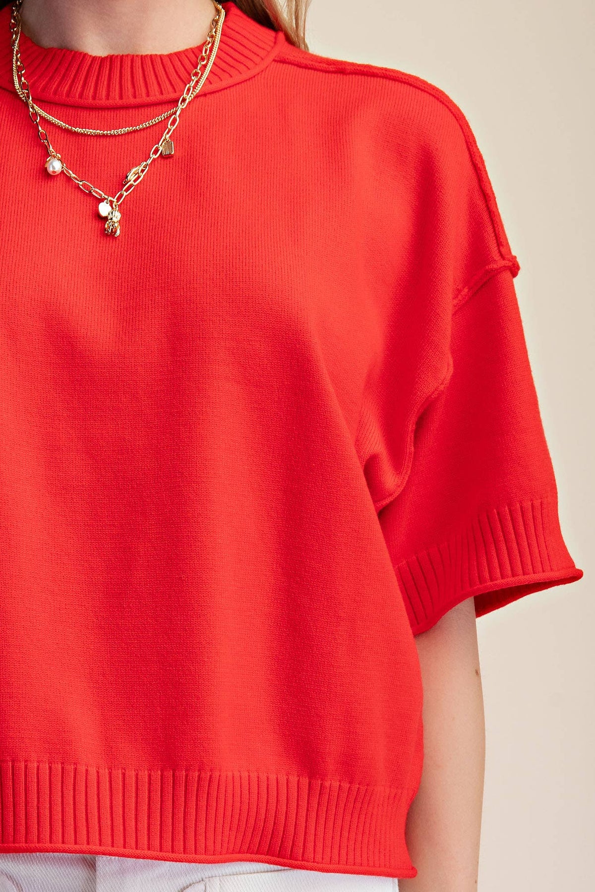 Glam Sweater Elbow Length Sleeves Red
