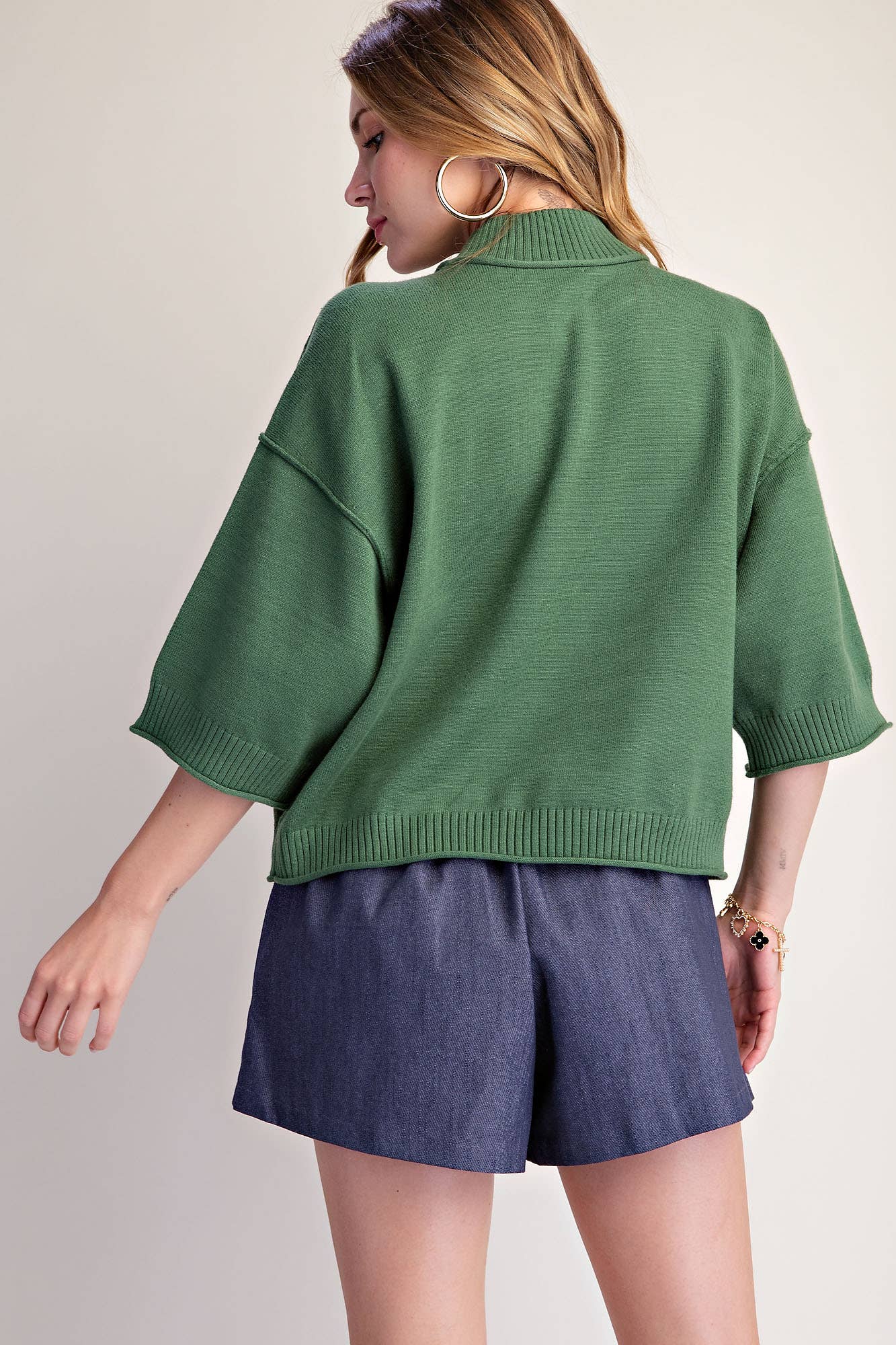 Mock Neck 3/4 sleeves Sweater Olive