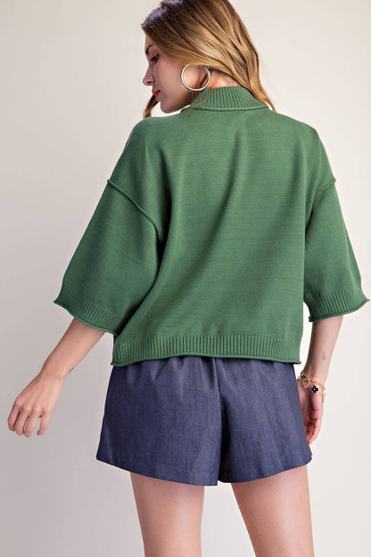 Mock Neck 3/4 sleeves Sweater Olive