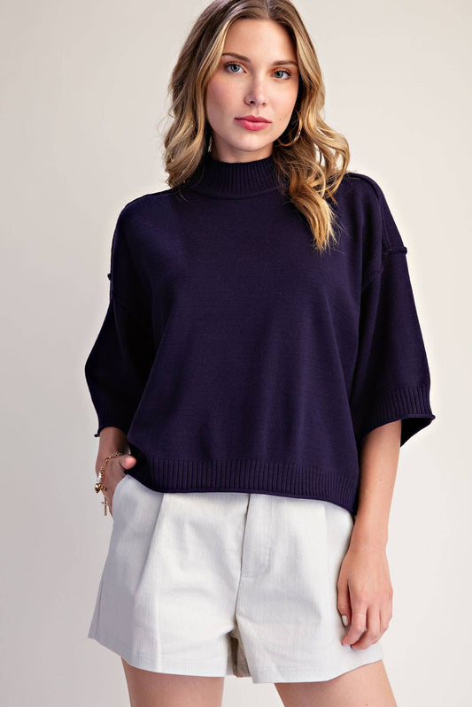 Glam Mockneck 3/4 sleeve Sweater Navy