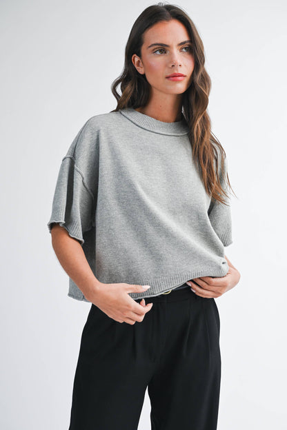 Cropped Short Slv Sweater Camel