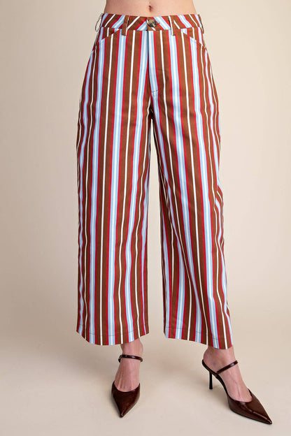 Barrel Leg Stripe Pants Camel/Blue